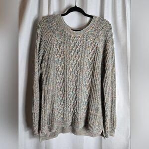Faded Glory Light Multi Color Grey Lightweight Cotton Acrylic Cable Knit Sweater